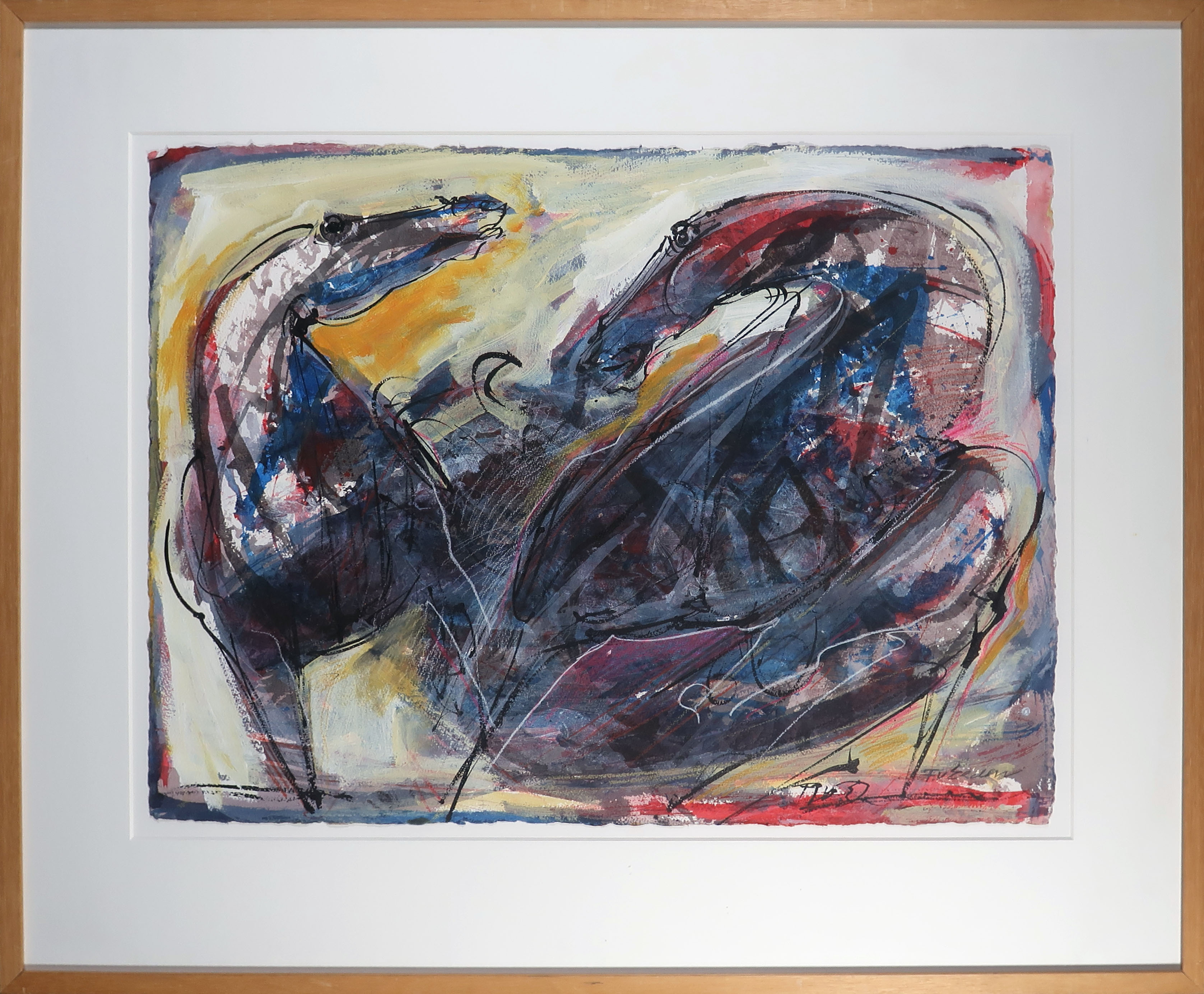 Frits van Eeden - Gemengde techniek op papier, Horses - Ingelijst (Groot) verkocht voor € 80!