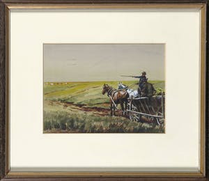 Alfred Weczerzick - Aquarel, Landschap met paardenkar - Ingelijst kopen? Bied vanaf 10!