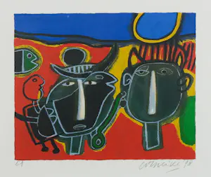 Corneille - Zeefdruk, Twee stieren - Ingelijst kopen? Bied vanaf 150!