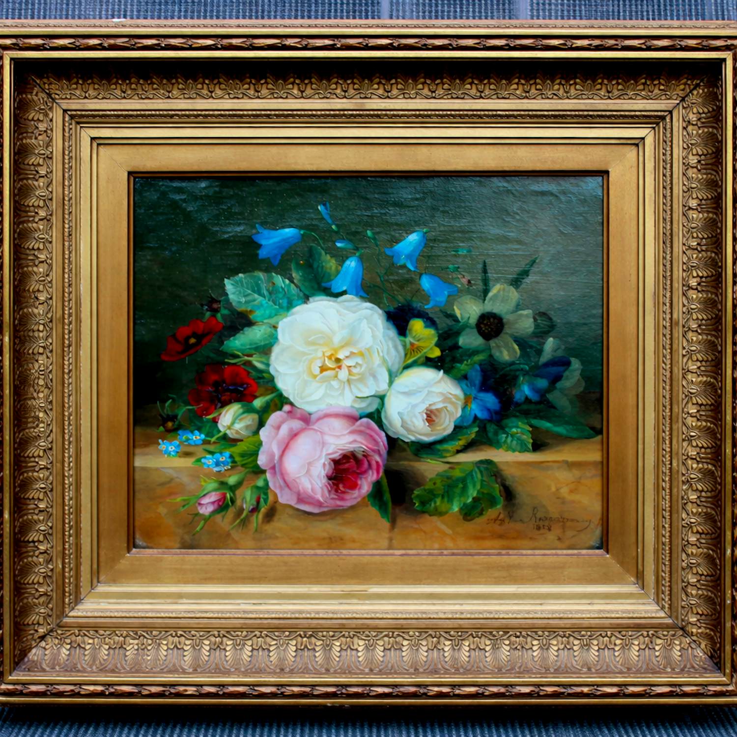 Adriana van Ravenswaay - Olieverf op board: Stilleven met rozen en andere bloemen - 1858 kopen? Bied vanaf 1499!