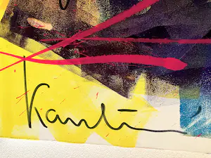 Jacob Kanbier - Zeer groot doek 100 x 100 cm - afbeelding meisje met muzieknoten kopen? Bied vanaf 120!