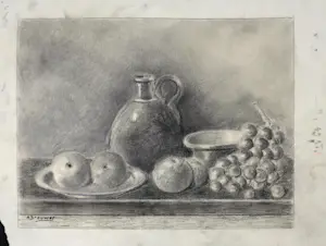 A. Brouwer - Contétekening, Stilleven kopen? Bied vanaf 1!