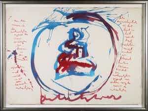 Anton Heyboer - Gouache en krijt, Zonder titel - Ingelijst (Groot) verkocht voor € 250!