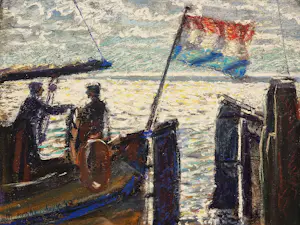 Michiel Kranendonk - 2012 - pastel op karton - vissers bij vallen van de avond - gesigneerd kopen? Bied vanaf 74!