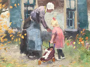 Arie Zwart - Boerderijtje met boerin (moeder) en spelend kind kopen? Bied vanaf 225!