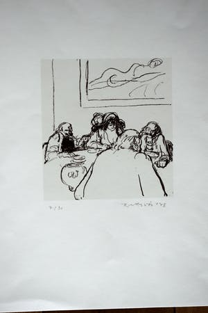Kurt Lob - litho - Vergaderen onder een schilderij kopen? Bied vanaf 60!