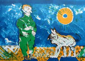 Lucebert - Litho: man met hond-1973 verkocht voor € 249!