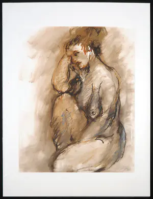 Franscz Witte - Gemengde techniek op papier, Denkend naakt kopen? Bied vanaf 1!