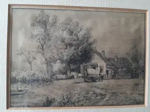 Piet Schipperus - Ets, Boerderij met paart en wagen. kaufen? Bieten Sie von 25!
