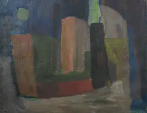 Aart Roos - Olieverf op doek, Fabrieken bij avond - Ingelijst kopen? Bied vanaf 100!