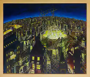 Mariano Maturana - Olieverf op doek, Rotterdam bij nacht - Ingelijst (Zeer groot) vendu pour 150€ !
