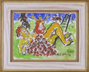 Jan Sierhuis - Acryl op doek, Fruitpluksters - Ingelijst kopen? Bied vanaf 350!