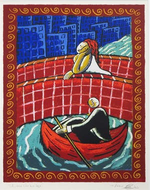 Jacques Tange - Zeefdruk, Under the bridge - Ingelijst kopen? Bied vanaf 70!