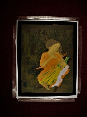 Niet of onleesbaar gesigneerd - Bijzonder Zuid-Amerikaans Aquarel / Collage "Moeder en Kind" kopen? Bied vanaf 1!