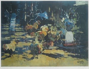 Rob Houdijk - Offset-litho, Kippenhok - Ingelijst kopen? Bied vanaf 35!