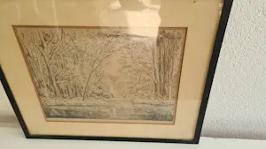 Simon Moulijn - Simon Moulijn – Boslandschap met water en huis – ets – gesigneerd kopen? Bied vanaf 45!