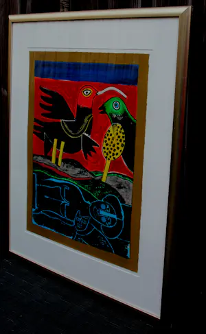 Corneille - Ingelijste litho: Oiseaux en fête - 2001 kopen? Bied vanaf 399!