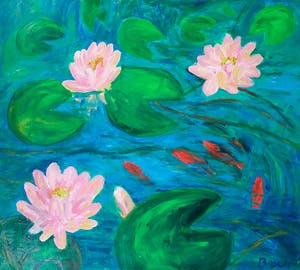 Ron van den Bosch - Acryl op doek, Zonder titel (waterlelies) (Groot) kopen? Bied vanaf 1!