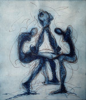 Ronald Tolman - kleurenets - 'Drie figuren' - 1988 (INGELIJST, KLEINE OPLAGE) kopen? Bied vanaf 130!