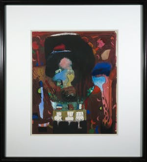 Michel van Overbeeke - Gouache met bladgoud, Zonder titel - Ingelijst (Groot) kopen? Bied vanaf 120!