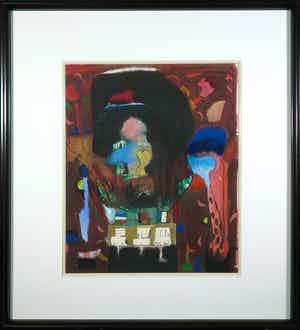 Michel van Overbeeke - Gouache met bladgoud, Zonder titel - Ingelijst (Groot) verkocht voor € 120!