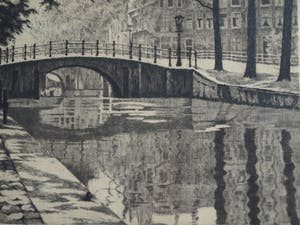 Maarten Langbroek - Ets, Reguliersgracht, Amsterdam – Gesigneerd en ingelijst – ca 1965 kopen? Bied vanaf 10!