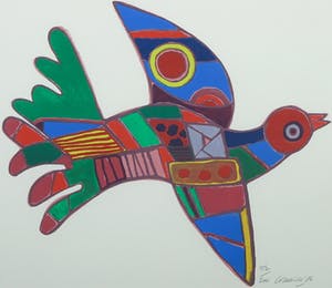 Corneille - Zeefdruk, Oiseau bariolé - Ingelijst kopen? Bied vanaf 150!
