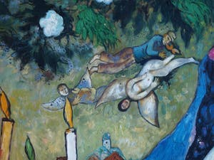 Niet of onleesbaar gesigneerd - (naar) Marc Chagall - Olieverf op doek, “Het bruidspaar” – Donkersloot Gallery kopen? Bied vanaf 1!