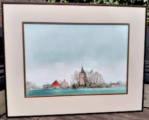 Ciano Siewert - Dorp aan het water, tekening / aquarel (netjes ingelijst, groot) kaufen? Bieten Sie von 100!