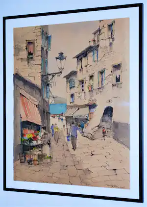 Jan den Hengst - grote aquarel van Ajaccio Corsica verkauft für € 50!