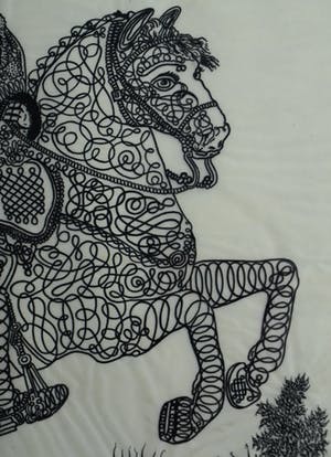 Niet of onleesbaar gesigneerd - Inkttekening , “Ruiter te Paard” – ingelijst kopen? Bied vanaf 10!