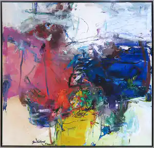 Jan van Lokhorst - Olieverf op doek, Kleurrijke abstracte compositie - Ingelijst (Zeer groot) verkocht voor € 1000!