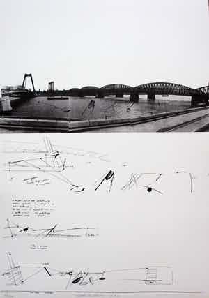Auke de Vries - litho: ontwerp Maasbeeld (1982) verkocht voor € 75!