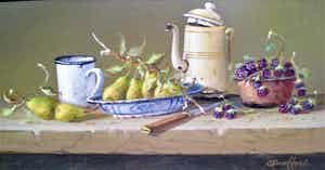 Thomas Heesakkers - Stilleven met emaillen en fruit verkocht voor € 195!