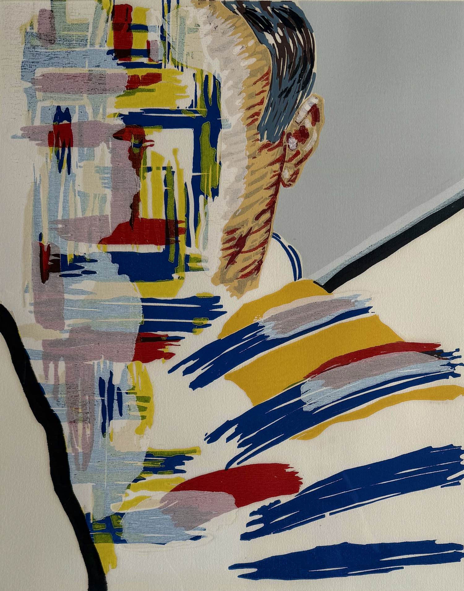 Roger Raveel - handgesigneerde houtsnede | 'Zelfportret en een abstractie' | 1989 verkocht voor € 1700!