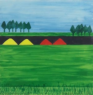 Hanneke Kooij - Gouache op papier, Polderlandschap II - Ingelijst kopen? Bied vanaf 35!