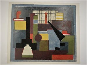 Wim Motz - Lithografie "Haven Rotterdam met tanker" en unica (8ex) Houtsnede "stilleven" kopen? Bied vanaf 45!