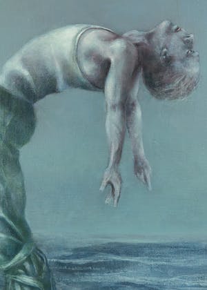 Pieter Visser - Olieverf op doek, Z.T. Compositie met zwevende man - Ingelijst kopen? Bied vanaf 1!