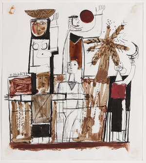 Yousif Chati Abami - Lot van drie werken in gemengde techniek op papier, Zonder titel kopen? Bied vanaf 1!