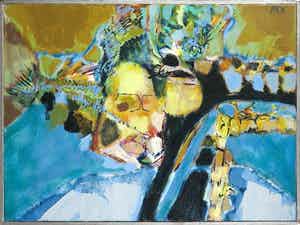 Kees Okx - Olieverf op doek, Abstract landschap - Ingelijst verkocht voor € 150!