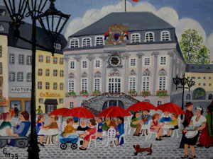 Niet of onleesbaar gesigneerd - Vol terras bij Rathaus Bonn - naïef - Elisa Munker Hanke kopen? Bied vanaf 1!