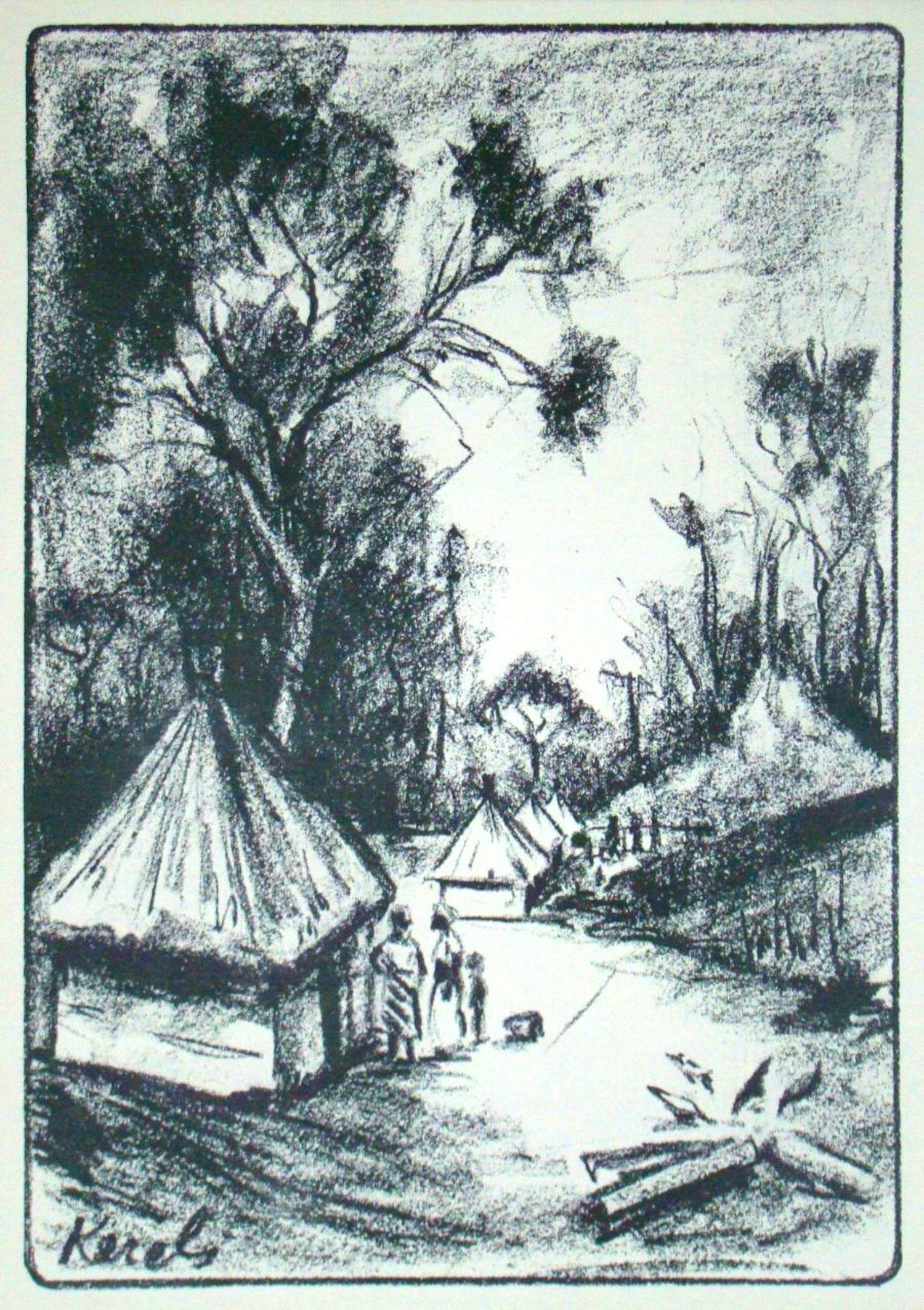 Henri Kerels - Dorp Katanga - 1932 - Originele lithografie - Gesigneerd kopen? Bied vanaf 100!