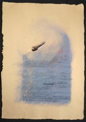 Niet of onleesbaar gesigneerd - Gemengde techniek met veer, Collage kopen? Bied vanaf 1!