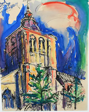 Edmond Wingen - Maastricht, Herv. Matthiaskerk 1955 - mooi ingelijst kopen? Bied vanaf 100!