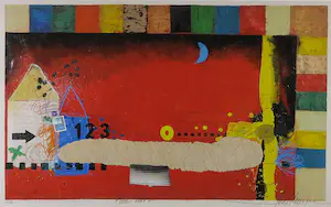 Theo Koster - Zeefdruk en collage, Blue Moon - Ingelijst (Groot formaat) kopen? Bied vanaf 1!