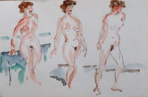 Piet Mulder - Drie naakten op het strand - Aquarel kopen? Bied vanaf 10!