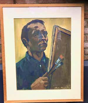 Marten Klompien - Zelfportret met tegenlicht verkocht voor € 250!