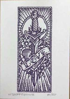 Henk Schiffmacher - Tattoo zeefdruk, Love, gesigneerd kopen? Bied vanaf 1!