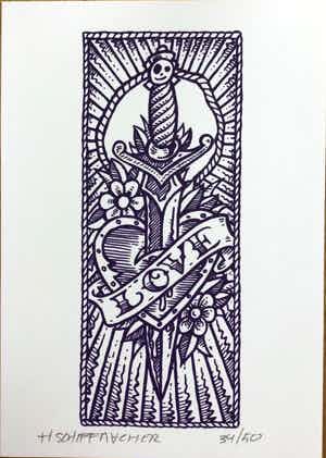 Henk Schiffmacher - Tattoo zeefdruk, Love, gesigneerd verkocht voor € 1!