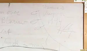 Hannes Kuiper - Acryl op paneel, Vijf wolken zweven over de kade van het blauw - Ingelijst (Zeer kopen? Bied vanaf 200!